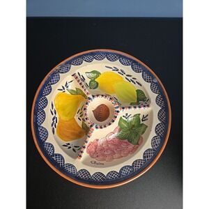 Portugal Plate Bowl Divided Decor‎ Terra Cotta Hand Painted Fruit Lemon Signed